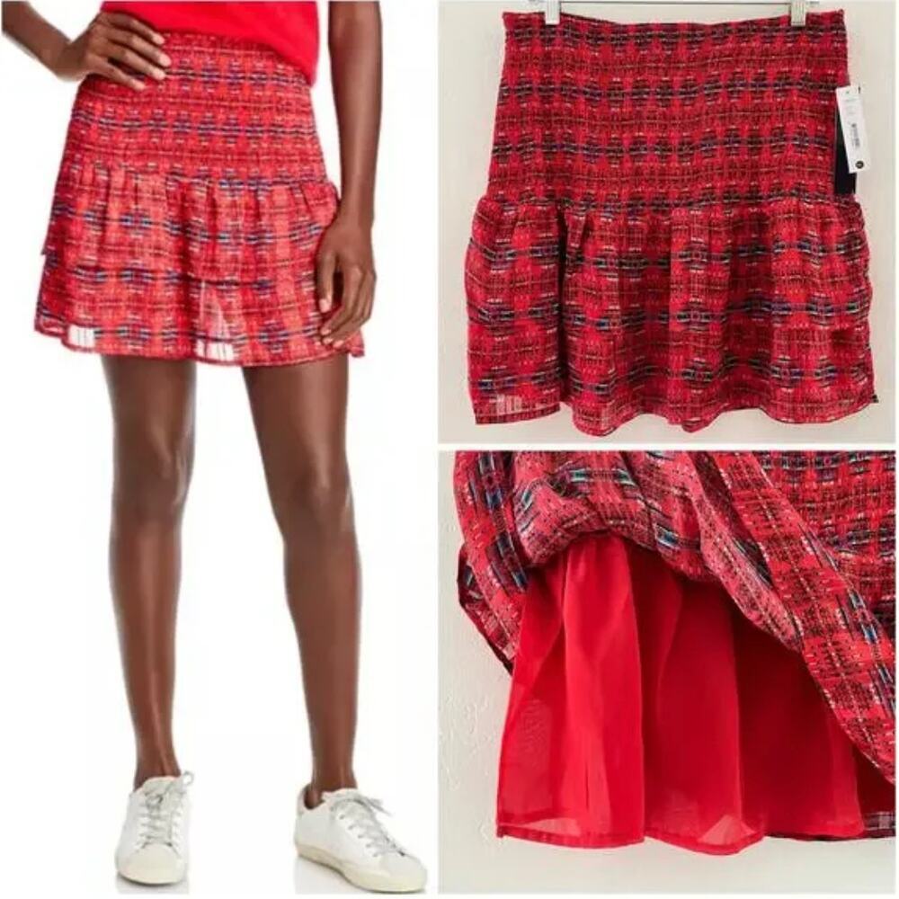 Aqua x Pendleton Smocked Tiered Mini Skirt Red Size M